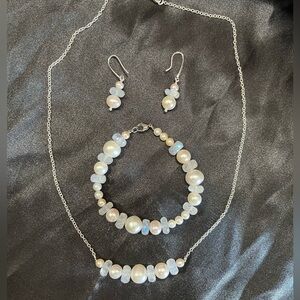 Genuine Pearl & Rainbow Moonstone Jewelry Set!